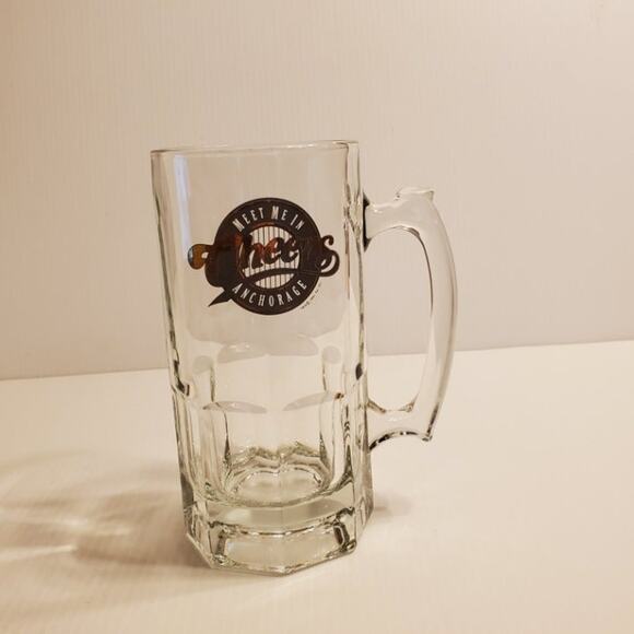 Cheers Meet Me in Anchorage Huge Glass Beer Stein with Handle Barware - Picture 1 of 9